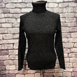 Raisey Black & Silver Long Sleeve Turtleneck Sweater Size XL